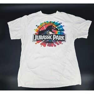 Jurassic Park T-Shirt White Tie‎ Dye Dinosaur Graphic Tee Movie Novelty Medium